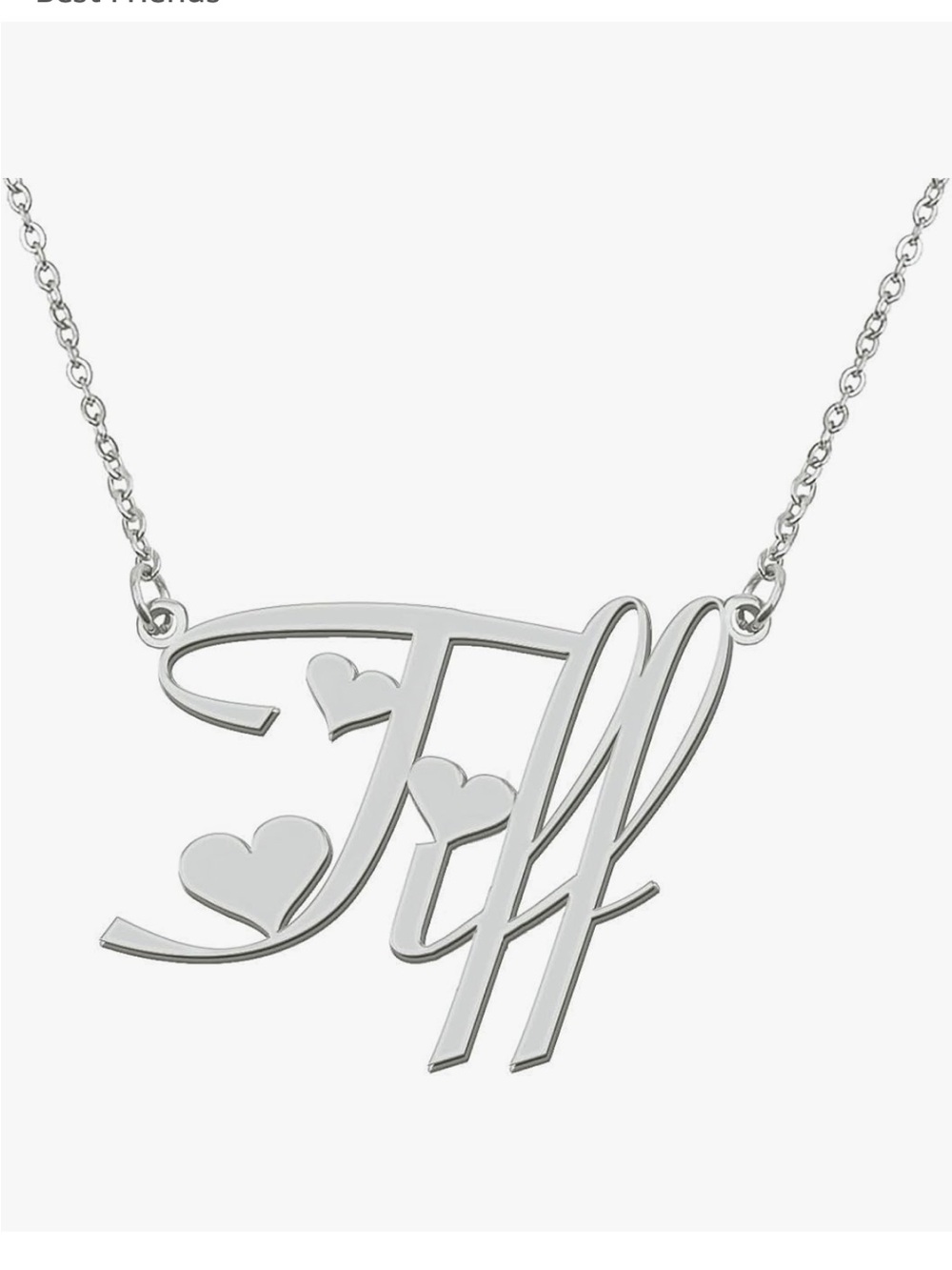 Custom Initial 'Tiff' Silver Necklace with Heart Accents